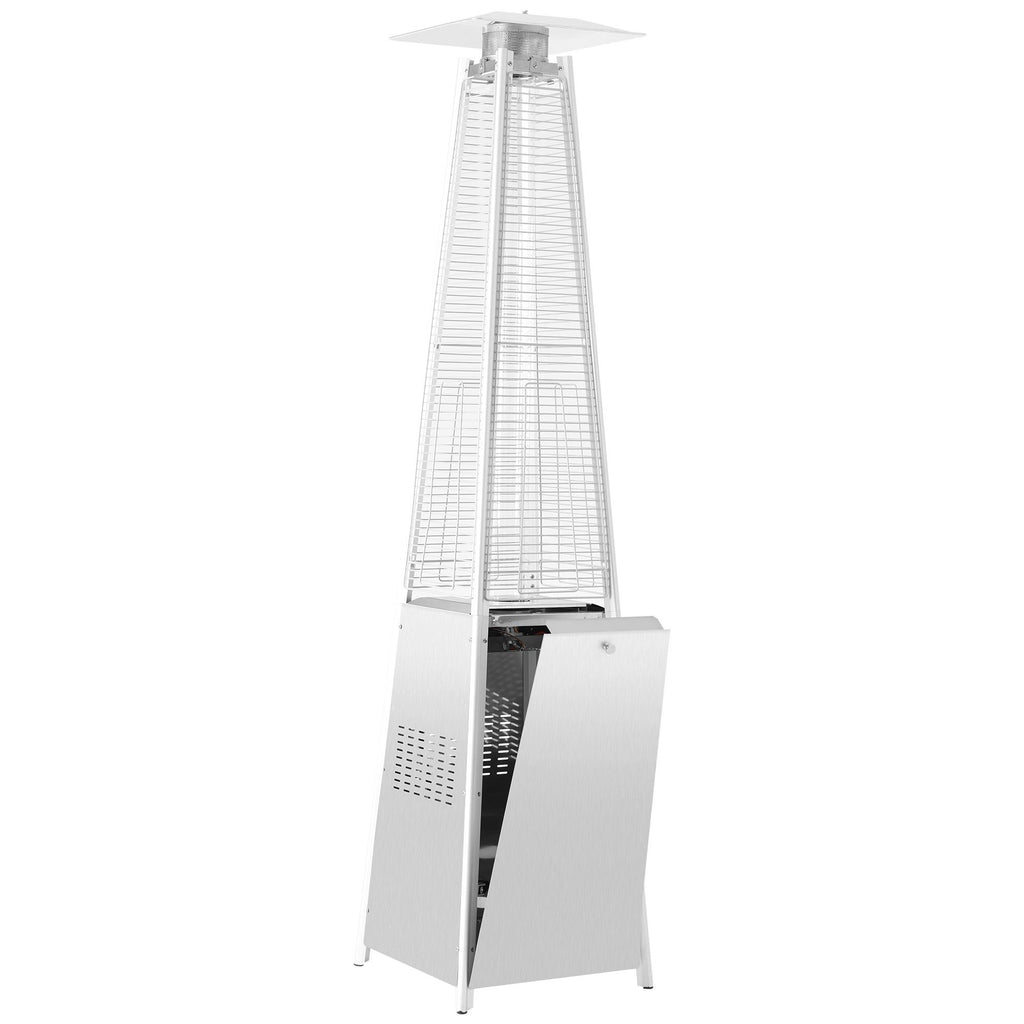 42000 BTU Stainless Steel Material Pyramid Glass Tube Flame Outdoor Heater with Long Strips of Flame with Aluminum Top Reflector Shield Heating Up to 115 Square feet