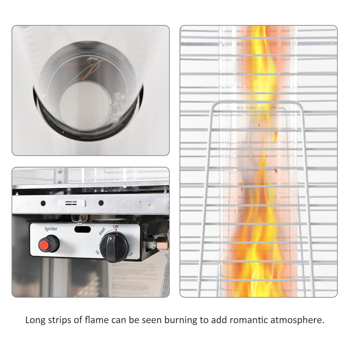 42000 BTU Stainless Steel Material Pyramid Glass Tube Flame Outdoor Heater with Long Strips of Flame with Aluminum Top Reflector Shield Heating Up to 115 Square feet