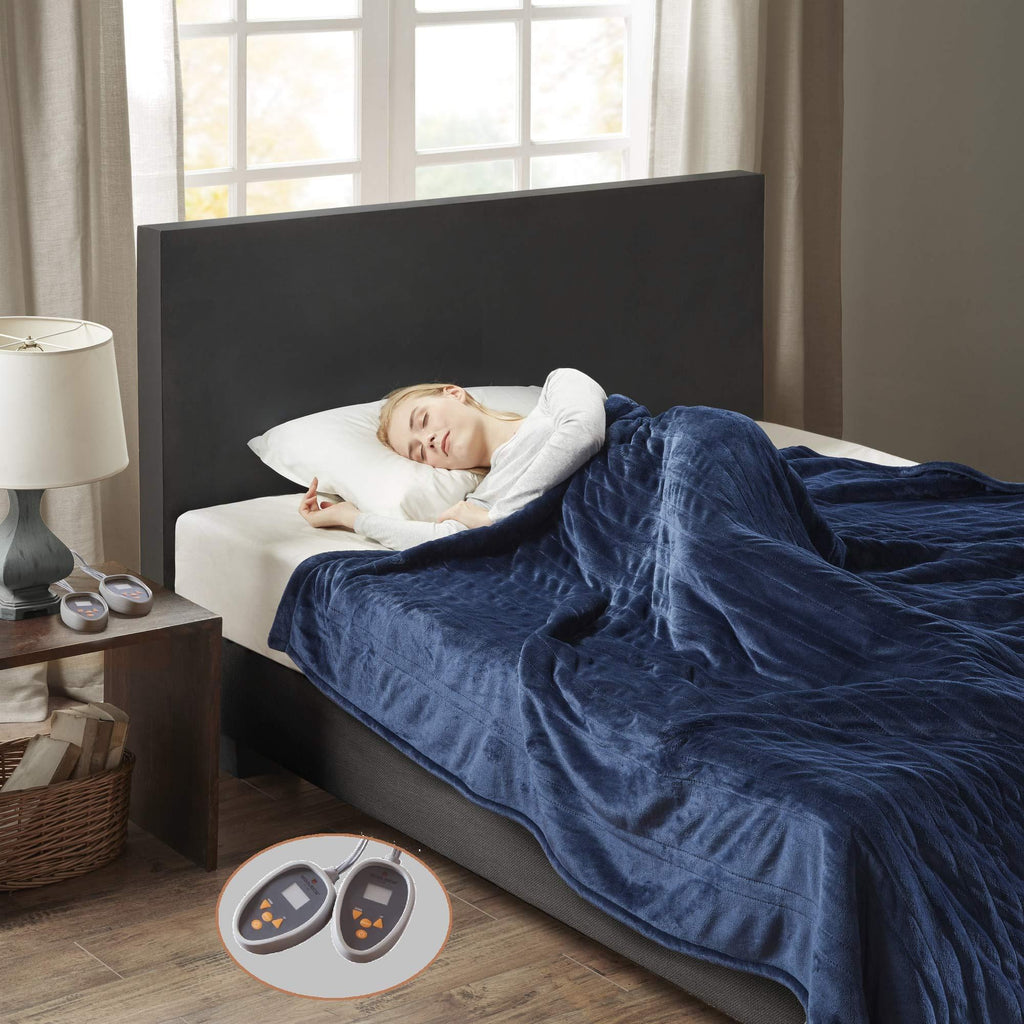 Gracie MIlls Elect Electric Blanket with 20 Heat Level Setting Controller Twin: 62x84" Indigo -WR54-1759