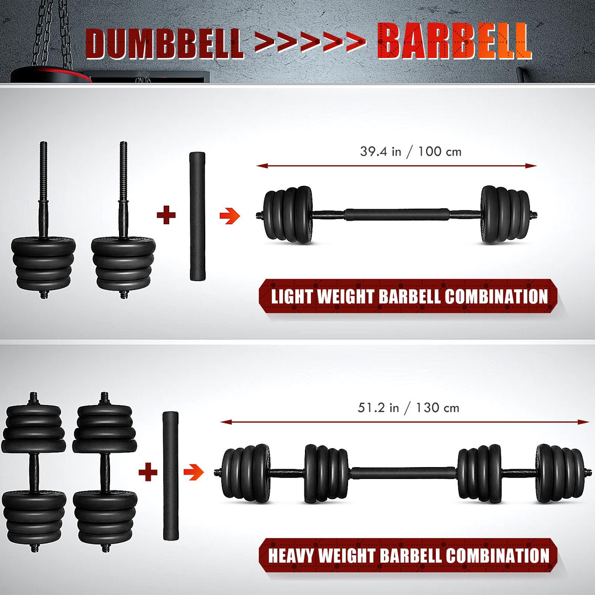 30kg Adjustable Dumbbell Set Barbell Exercise Fitness Equipment Sport Supplies for Building Body Weight Loss