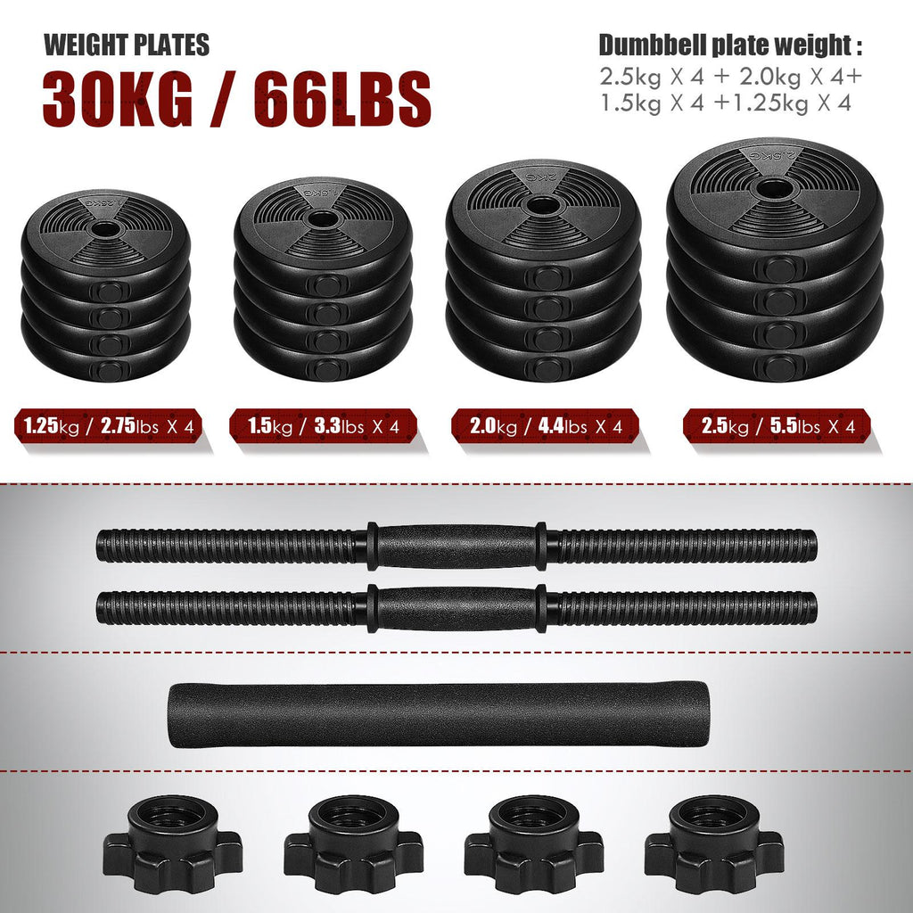 30kg Adjustable Dumbbell Set Barbell Exercise Fitness Equipment Sport Supplies for Building Body Weight Loss