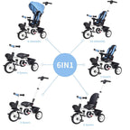 BOOWAY Baby Tricycle, 6-in-1 Kids Stroller Tricycle with Adjustable Push Handle, Removable Canopy, Safety Harness for 6 Months - 5 Year Old