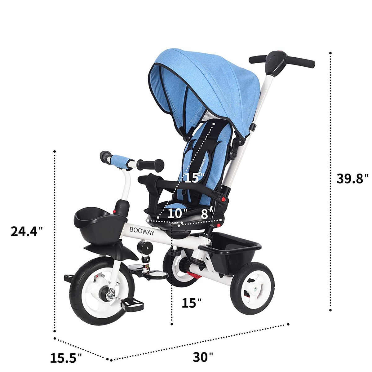 BOOWAY Baby Tricycle, 6-in-1 Kids Stroller Tricycle with Adjustable Push Handle, Removable Canopy, Safety Harness for 6 Months - 5 Year Old