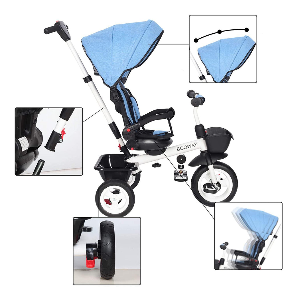 BOOWAY Baby Tricycle, 6-in-1 Kids Stroller Tricycle with Adjustable Push Handle, Removable Canopy, Safety Harness for 6 Months - 5 Year Old