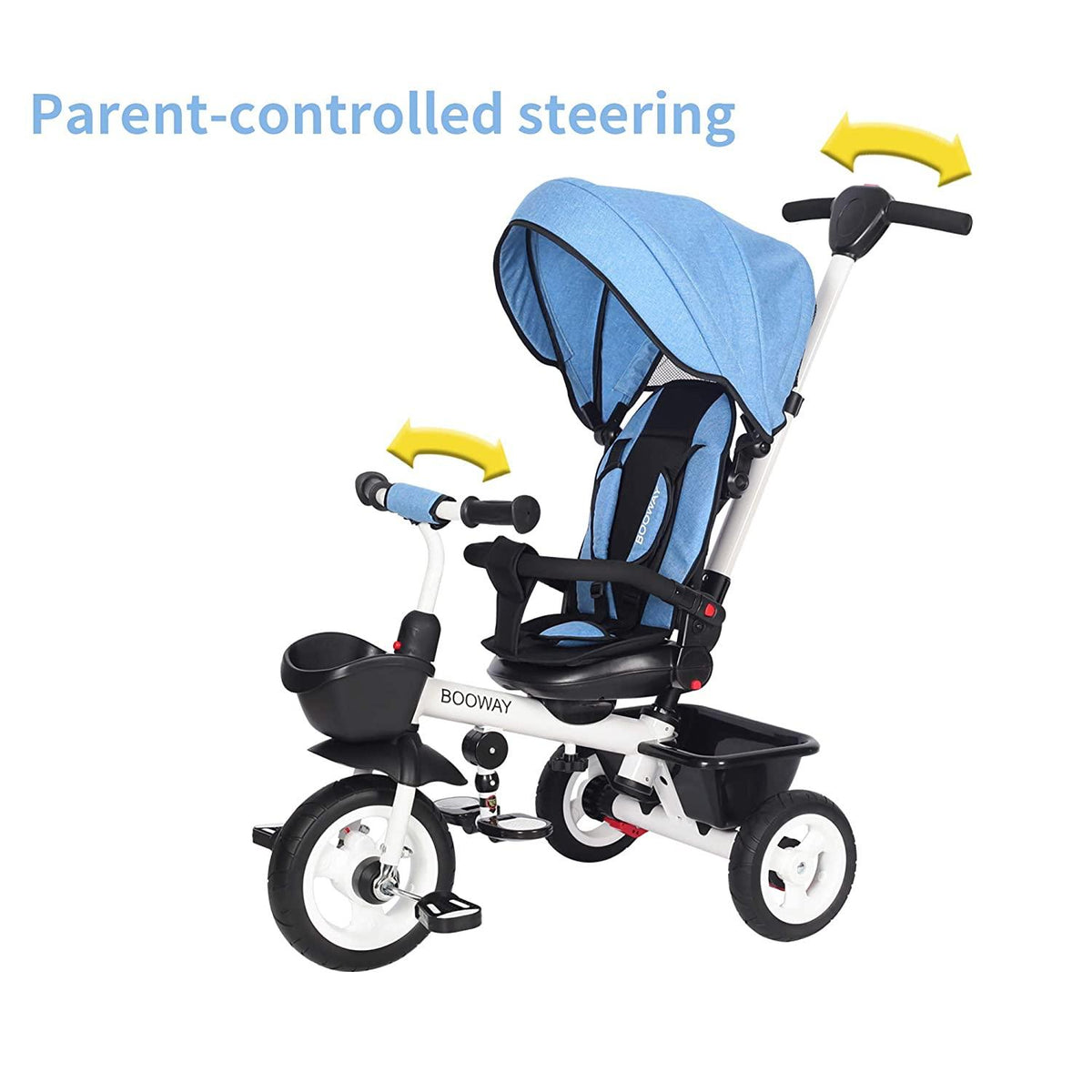 BOOWAY Baby Tricycle, 6-in-1 Kids Stroller Tricycle with Adjustable Push Handle, Removable Canopy, Safety Harness for 6 Months - 5 Year Old