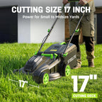 40V(2x20V) 17-inch Electric Lawn Mower, 12-Inch Cordless String Trimmer and 500CFM Leaf Blower Combo, Cordless Lawn Mower Set with 3x4.0Ah Batteries and Dual Chargers