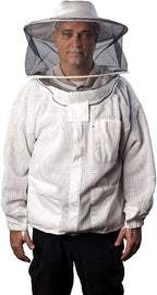 forest beekeeping vented-jacket with round veil hood, ventilated premium beekeeper jackets ykk brass zippers, professional, commercial, and beginner beekeepers (4xl)