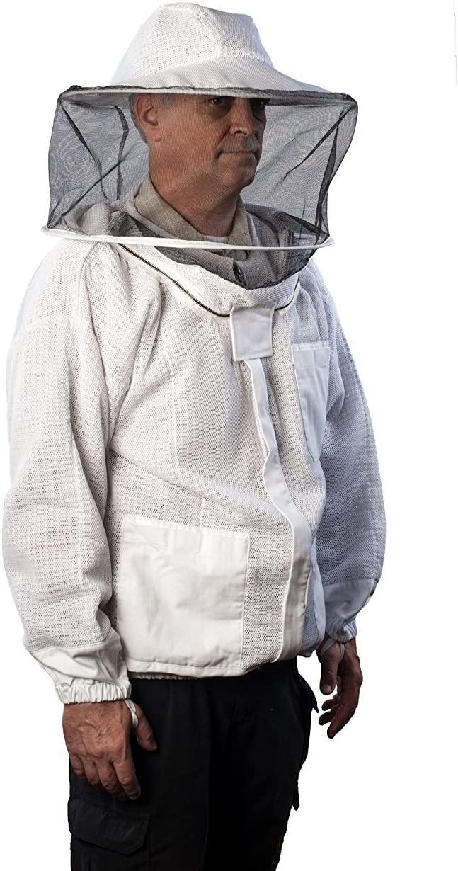 forest beekeeping vented-jacket with round veil hood, ventilated premium beekeeper jackets ykk brass zippers, professional, commercial, and beginner beekeepers (4xl)