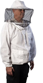 forest beekeeping vented-jacket with round veil hood, ventilated premium beekeeper jackets ykk brass zippers, professional, commercial, and beginner beekeepers (4xl)