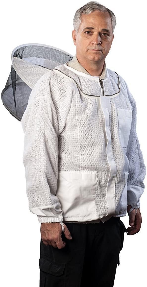 forest beekeeping vented-jacket with round veil hood, ventilated premium beekeeper jackets ykk brass zippers, professional, commercial, and beginner beekeepers (4xl)