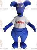 Blue kangaroo BIGGYMONKEYmascot costume with t-shirt. BIGGYMONKEYFrami Mascot Costume