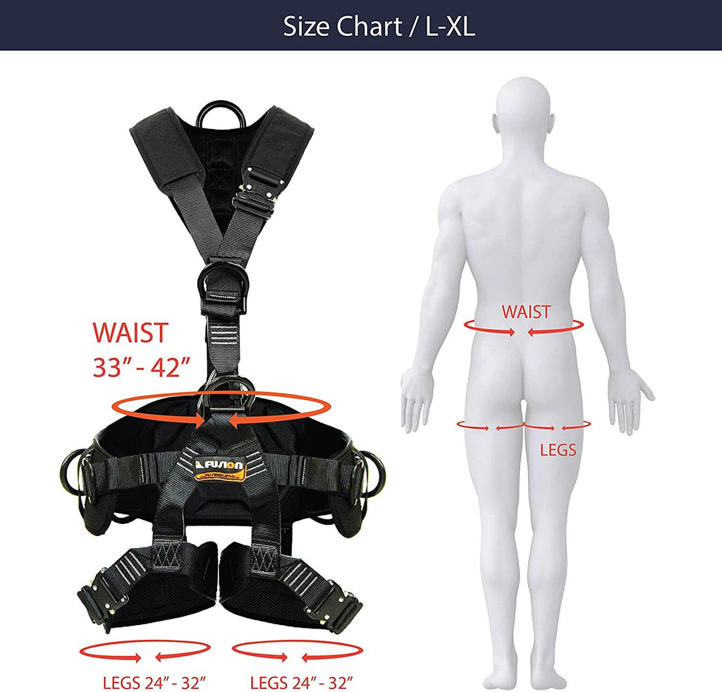 Fusion Climb Tac Rescue Tactical Full Body 3D EVA Padded Heavy Duty Adjustable Zipline Harness 23kN L-XL Black