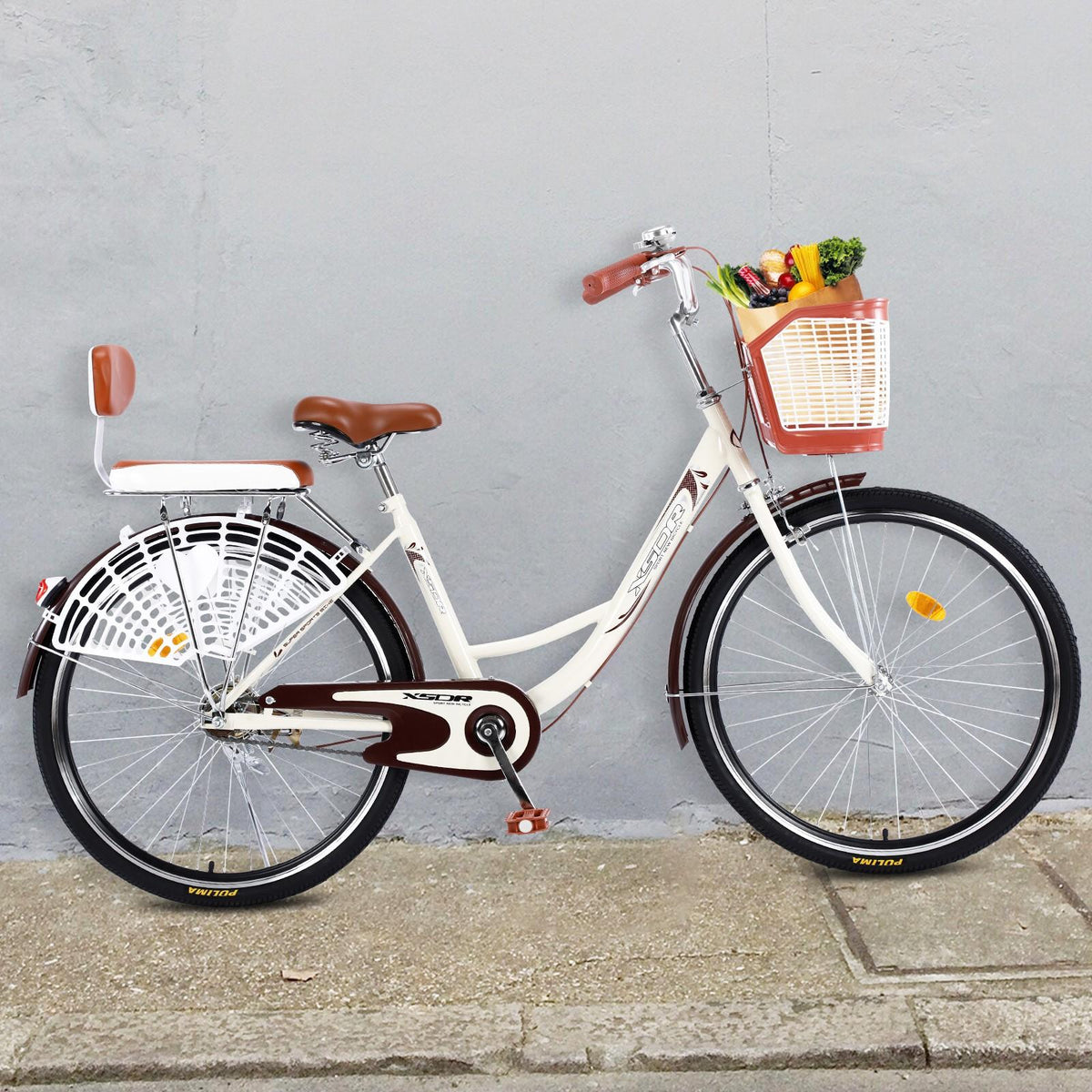 24 Inch 1 Speed Classic Retro Style Bike with Basket and Backseat , Cruiser Bike,Cruiser Bikes