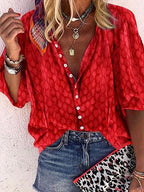 Athleisure Single-Breasted Middle Sleeve Pure Color Blouse