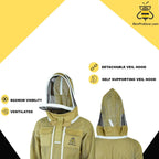 beeprogear ultra ventilated pilot suit fencing veil brown unisex white fabric mesh beekeeping suit| pilot style beekeeper suit | double zip from neck to toes | 3 layers bee keeper suit (x-large)