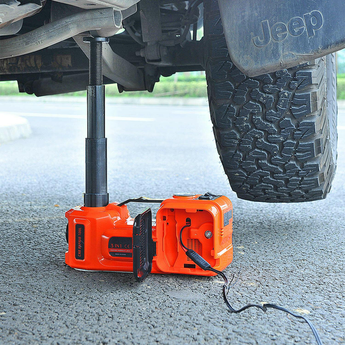 Car Jack Lift 12V 5 Ton Electric Hydraulic Floor Jack &Impact Wrench Repair Tool