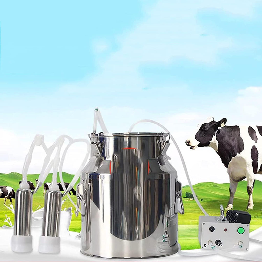huidazhou milking supplies w/stainless steel bucket for goats, electric pulsation milking machine, vacuum pump milker for farm milking supplies for cows cattle or sheep,14l