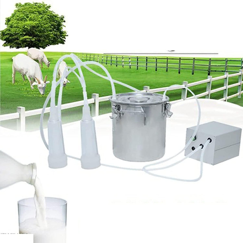huidazhou milking supplies w/stainless steel bucket for goats, electric pulsation milking machine, vacuum pump milker for farm milking supplies for cows cattle or sheep,14l