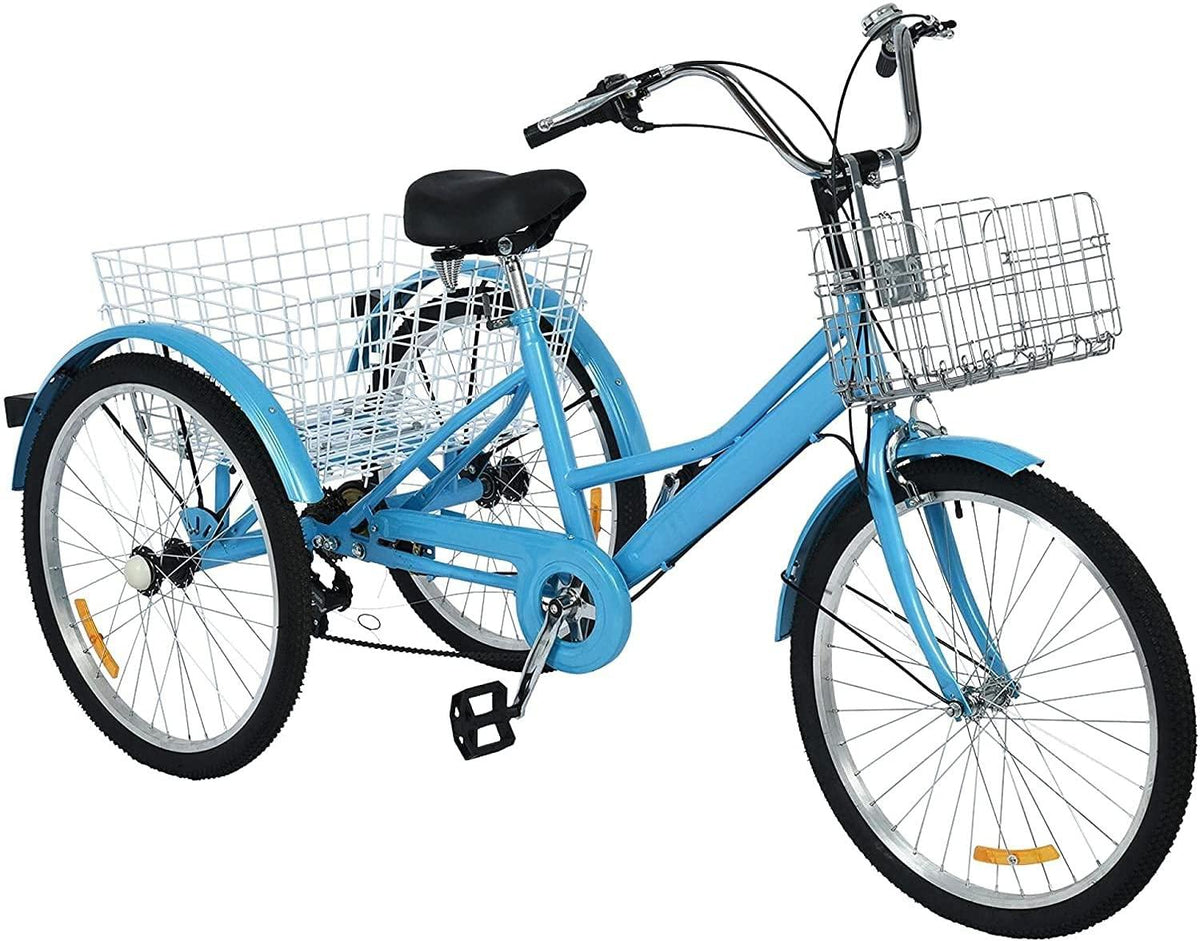 FITOOM Adult Tricycles, 7 Speed Adult Trikes 24 inch 3 Wheel Bikes, Cruise Bike with Front Basket LarSize Rear Basket for Recreation, Shopping, Exercise Men's Women's Bike