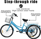 FITOOM Adult Tricycles, 7 Speed Adult Trikes 24 inch 3 Wheel Bikes, Cruise Bike with Front Basket LarSize Rear Basket for Recreation, Shopping, Exercise Men's Women's Bike