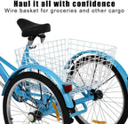 FITOOM Adult Tricycles, 7 Speed Adult Trikes 24 inch 3 Wheel Bikes, Cruise Bike with Front Basket LarSize Rear Basket for Recreation, Shopping, Exercise Men's Women's Bike