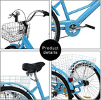 FITOOM Adult Tricycles, 7 Speed Adult Trikes 24 inch 3 Wheel Bikes, Cruise Bike with Front Basket LarSize Rear Basket for Recreation, Shopping, Exercise Men's Women's Bike