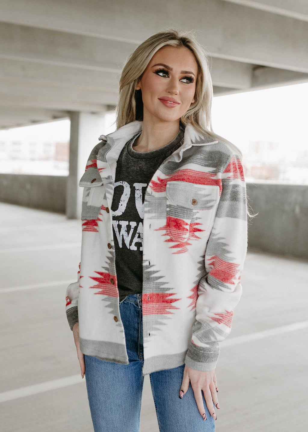 aztec print grey shacket