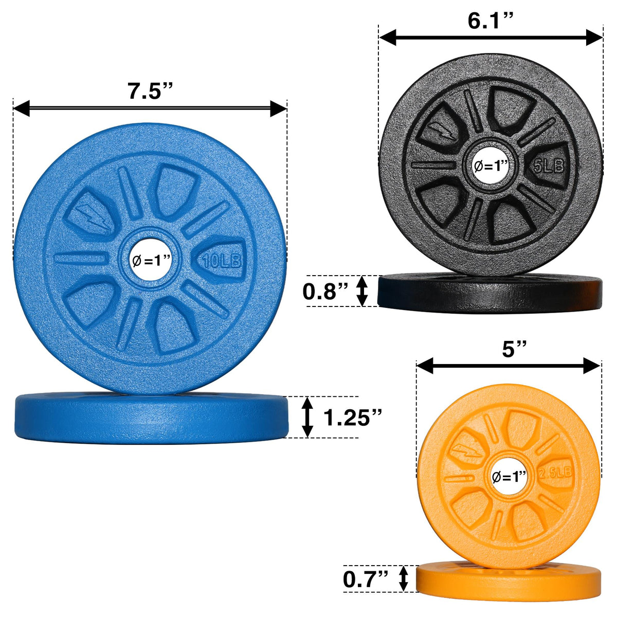 STOZM Cast Iron Weight Plates 閳 1 Inch Hole閳 Set of 2.5 lbs., 5 lbs., 10 lbs