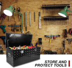 48 Inch Heavy Duty Aluminum Stripes Plated Tool Box Pick Up Truck Bed RV Trailer Toolbox Square StoraOrganizer with Side Handle, Lock and Keys, Waterproof -48"x 19.5"x 17.5"，Black