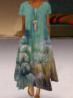 Botanical Floral Print Short-sleeve Maxi Dress