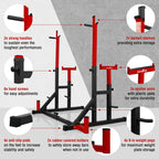 STOZM Premium Adjustable Squat Rack/Barbell Rack Multi-Functional Barbell Bench Press &amp; Dipping Station For Home Gym, Weight Lifting, Max Loading 770Lbs (Red)