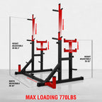 STOZM Premium Adjustable Squat Rack/Barbell Rack Multi-Functional Barbell Bench Press &amp; Dipping Station For Home Gym, Weight Lifting, Max Loading 770Lbs (Red)