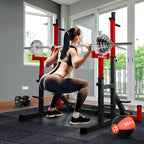 STOZM Premium Adjustable Squat Rack/Barbell Rack Multi-Functional Barbell Bench Press &amp; Dipping Station For Home Gym, Weight Lifting, Max Loading 770Lbs (Red)
