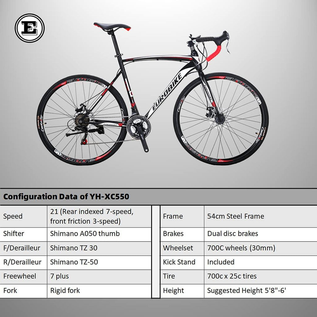 YH-XC550 Road Bike for Men 54cm Frame Bicycle 700C Wheels Aluminium Rims 21 Speed Dual Disc Brake Commuter Bikes