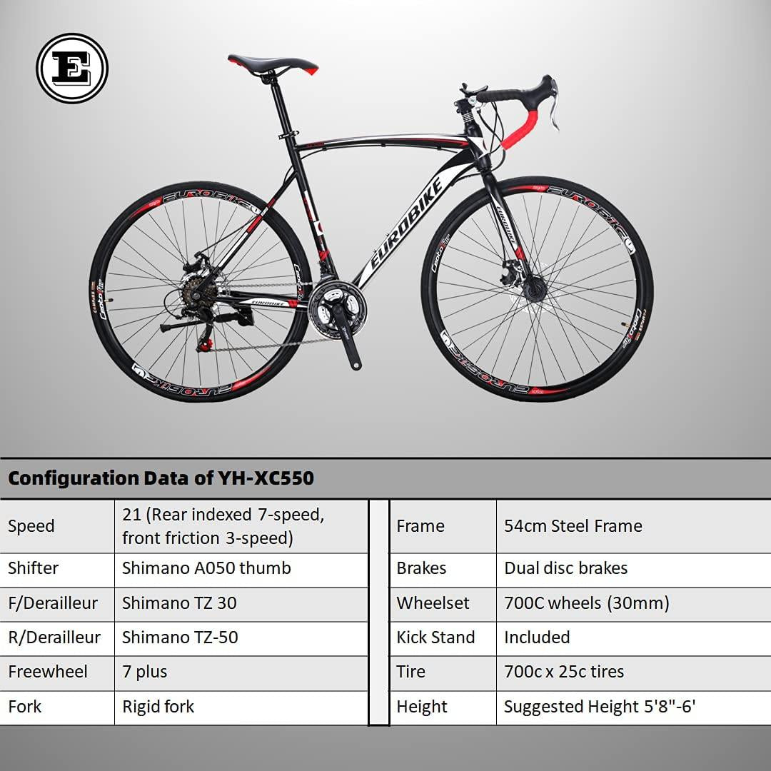 YH-XC550 Road Bike for Men 54cm Frame Bicycle 700C Wheels Aluminium Rims 21 Speed Dual Disc Brake Commuter Bikes