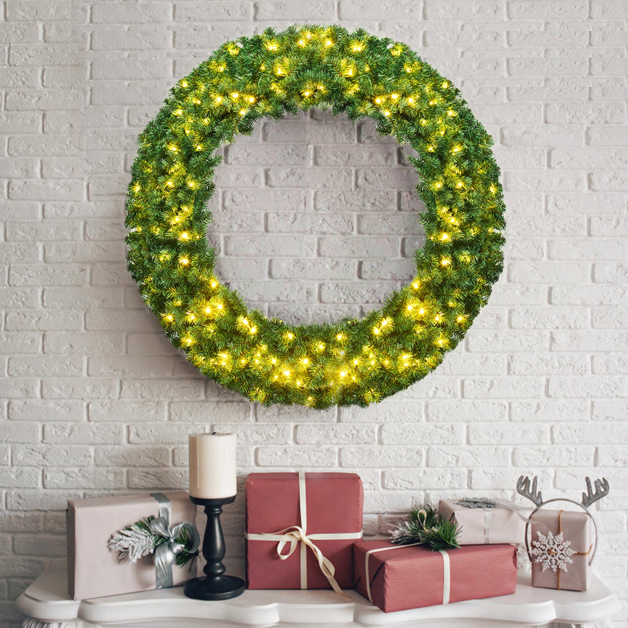 Gymax 48'' Pre-Lit Artificial Christmas Wreath Holiday Decoration w/ LED Lights