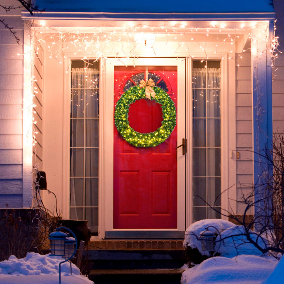 Gymax 48'' Pre-Lit Artificial Christmas Wreath Holiday Decoration w/ LED Lights