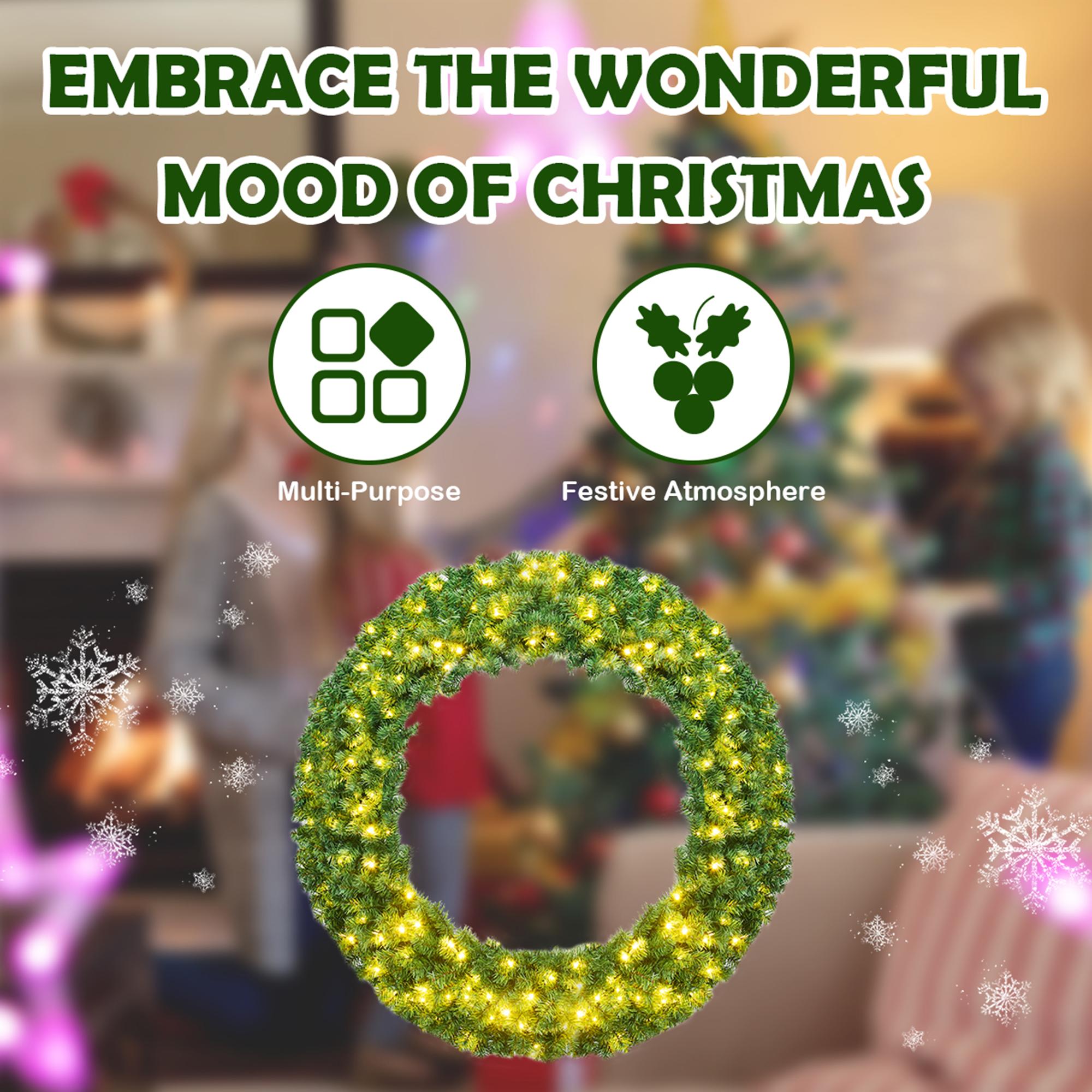 Gymax 48'' Pre-Lit Artificial Christmas Wreath Holiday Decoration w/ LED Lights