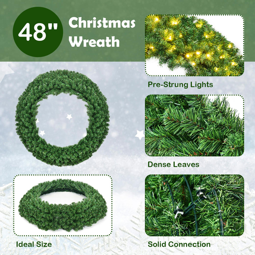 Gymax 48'' Pre-Lit Artificial Christmas Wreath Holiday Decoration w/ LED Lights