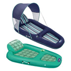 Aqua Leisure Inflatable Pool Float with Removable Sunshade Canopy, Blue Stripe and Luxury Recliner Chaise Style Lounge Chair,
