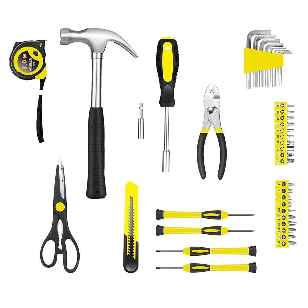 39 Piece Tool Set General Household Tool Kit - Basic Home Tool Set Small Hand Tool Kit with Plastic Toolbox StoraCase for Home GaraOffice ColleDormitory Use Yellow