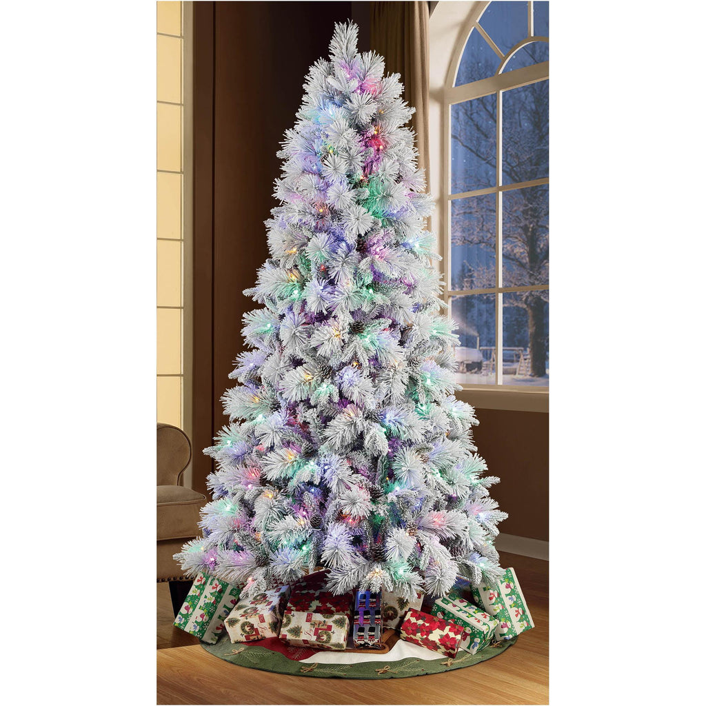 Holiday Time 7.5-Foot Flocked Prelit Bellmont Christmas Tree, with 350 4-Function Color-Changing LED Lights