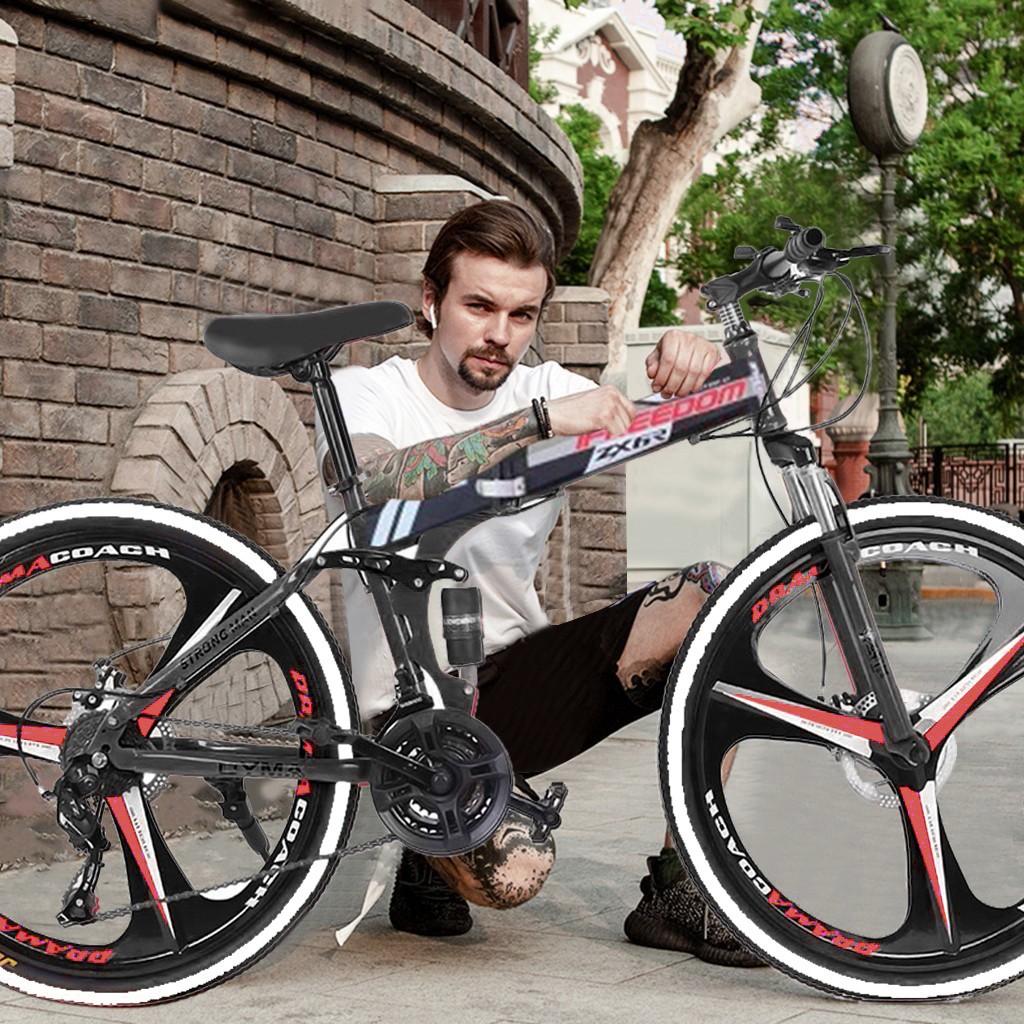 HOMBOM 26inch Folding Mountain Bike s 21 Speed Bicycle Full Suspension MTB Bikes for Men and Women Red