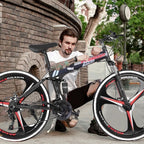 HOMBOM 26inch Folding Mountain Bike s 21 Speed Bicycle Full Suspension MTB Bikes for Men and Women Red