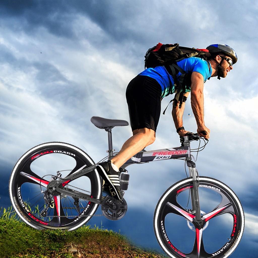 HOMBOM 26inch Folding Mountain Bike s 21 Speed Bicycle Full Suspension MTB Bikes for Men and Women Red
