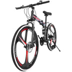 HOMBOM 26inch Folding Mountain Bike s 21 Speed Bicycle Full Suspension MTB Bikes for Men and Women Red