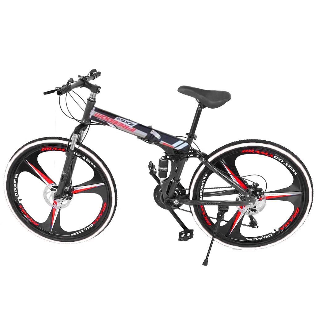 HOMBOM 26inch Folding Mountain Bike s 21 Speed Bicycle Full Suspension MTB Bikes for Men and Women Red