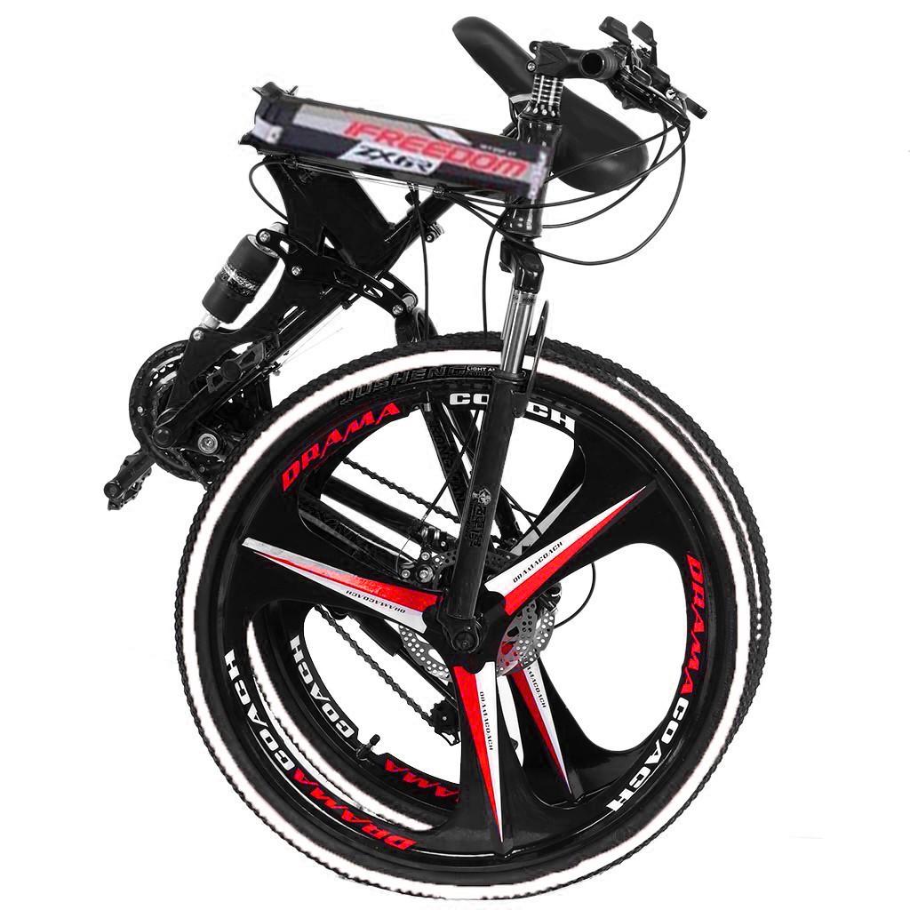 HOMBOM 26inch Folding Mountain Bike s 21 Speed Bicycle Full Suspension MTB Bikes for Men and Women Red