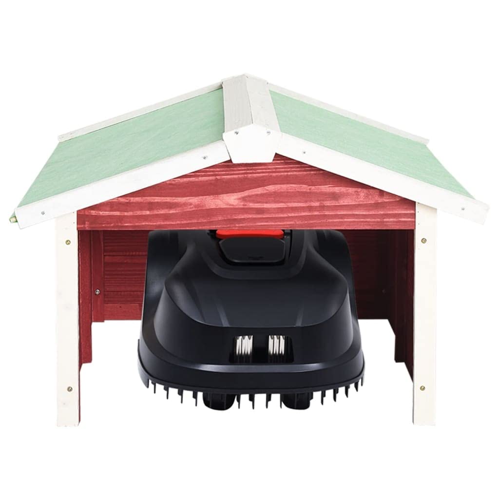 Robotic Lawn Mower Gara28.3"x34.3"x19.7", Wooden Lawn Mower Garafor Outdoor Red and White Firwood