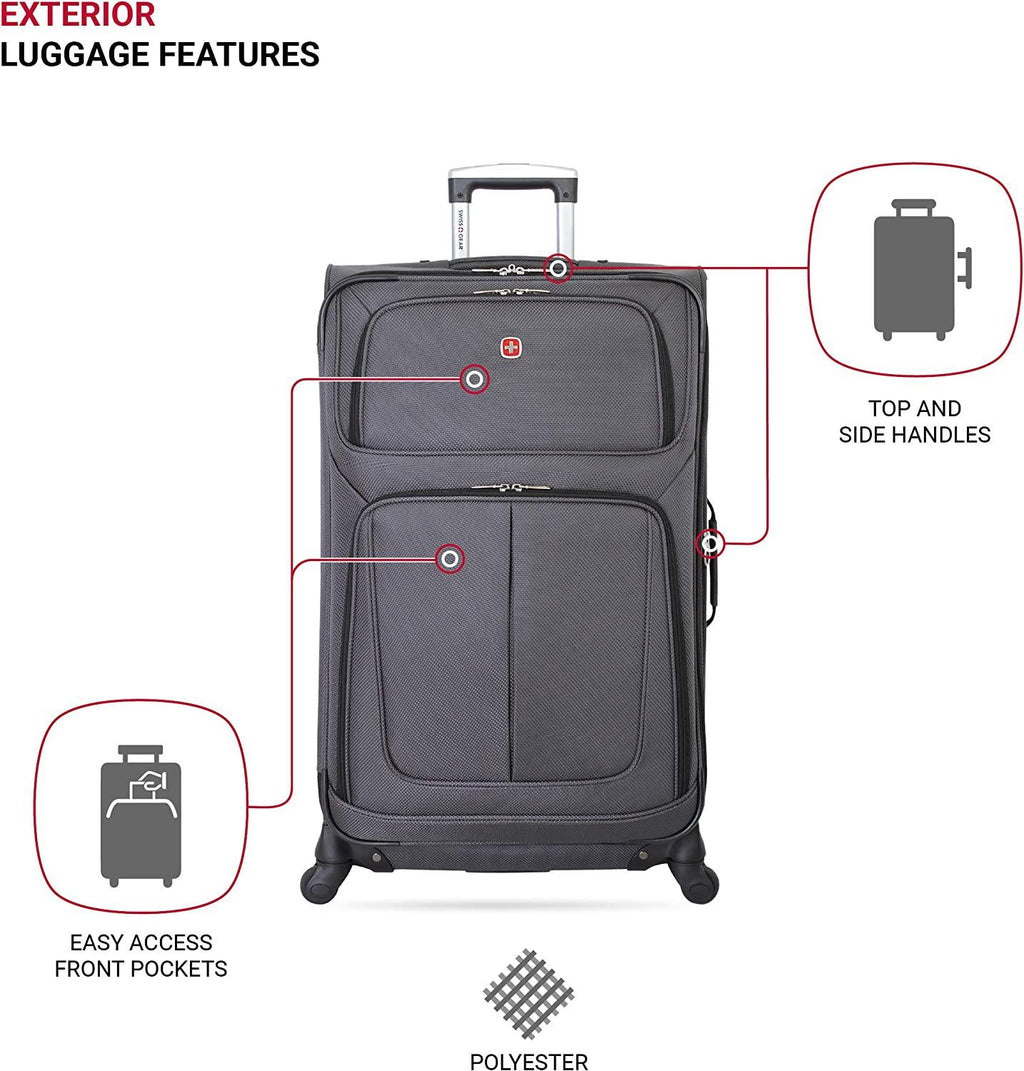 Sion Softside Expandable Luggage, Dark Grey, Checked-Large 29-Inch